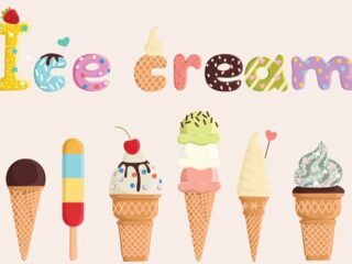 Line of ice cream cones of different types