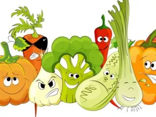 A lineup of funny vegetable cartoon characters