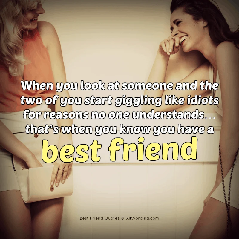 When you look at someone and the two of you start giggling like idiots for reasons no one understands... that's when you know you have a best friend.
