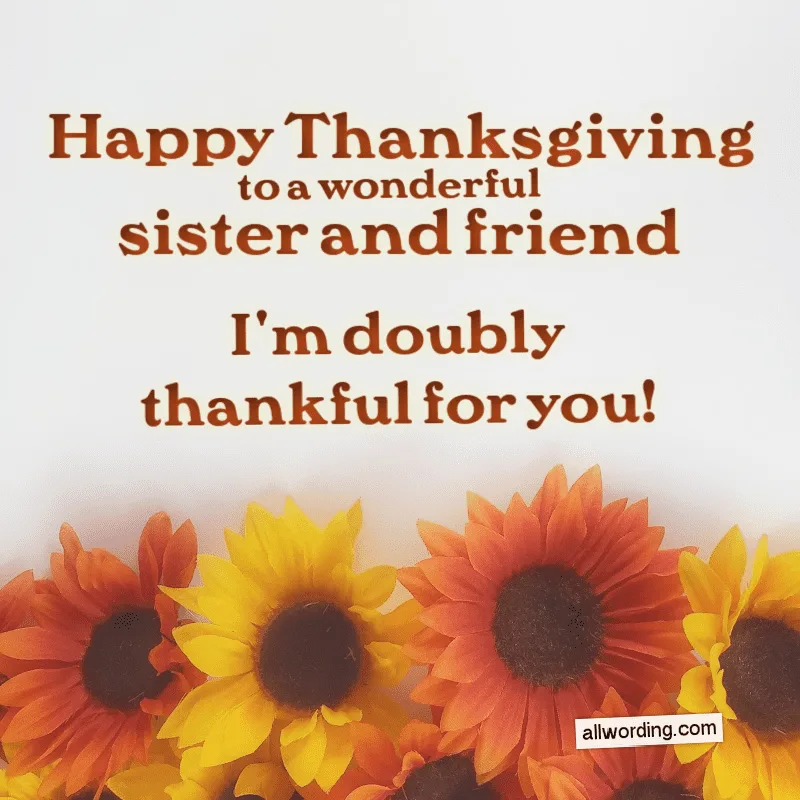Happy Thanksgiving to a wonderful sister and friend. I'm doubly thankful for you.