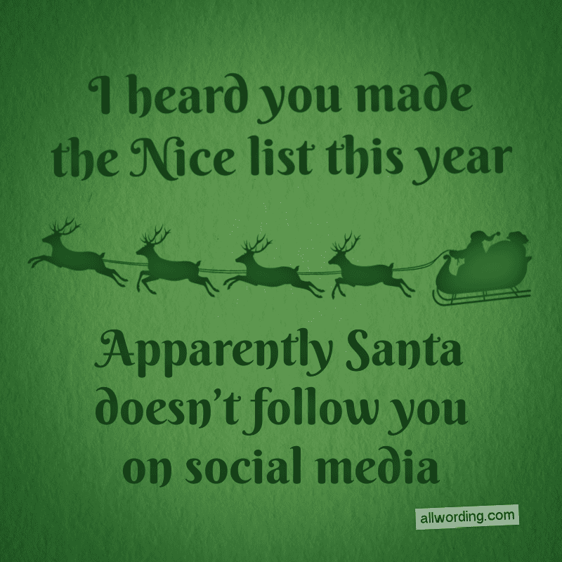 I heard you made the Nice list this year. Apparently Santa doesn't follow you on social media.