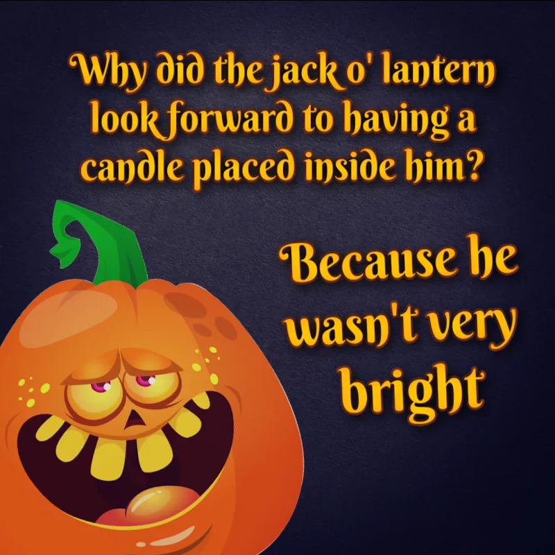 Why did the jack o' lantern look forward to having a candle placed inside him? Because he wasn't very bright!