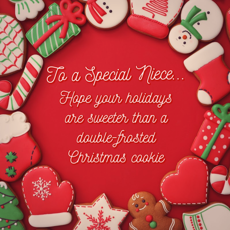 To a special niece... hope your holidays are sweeter than a double-frosted Christmas cookie.