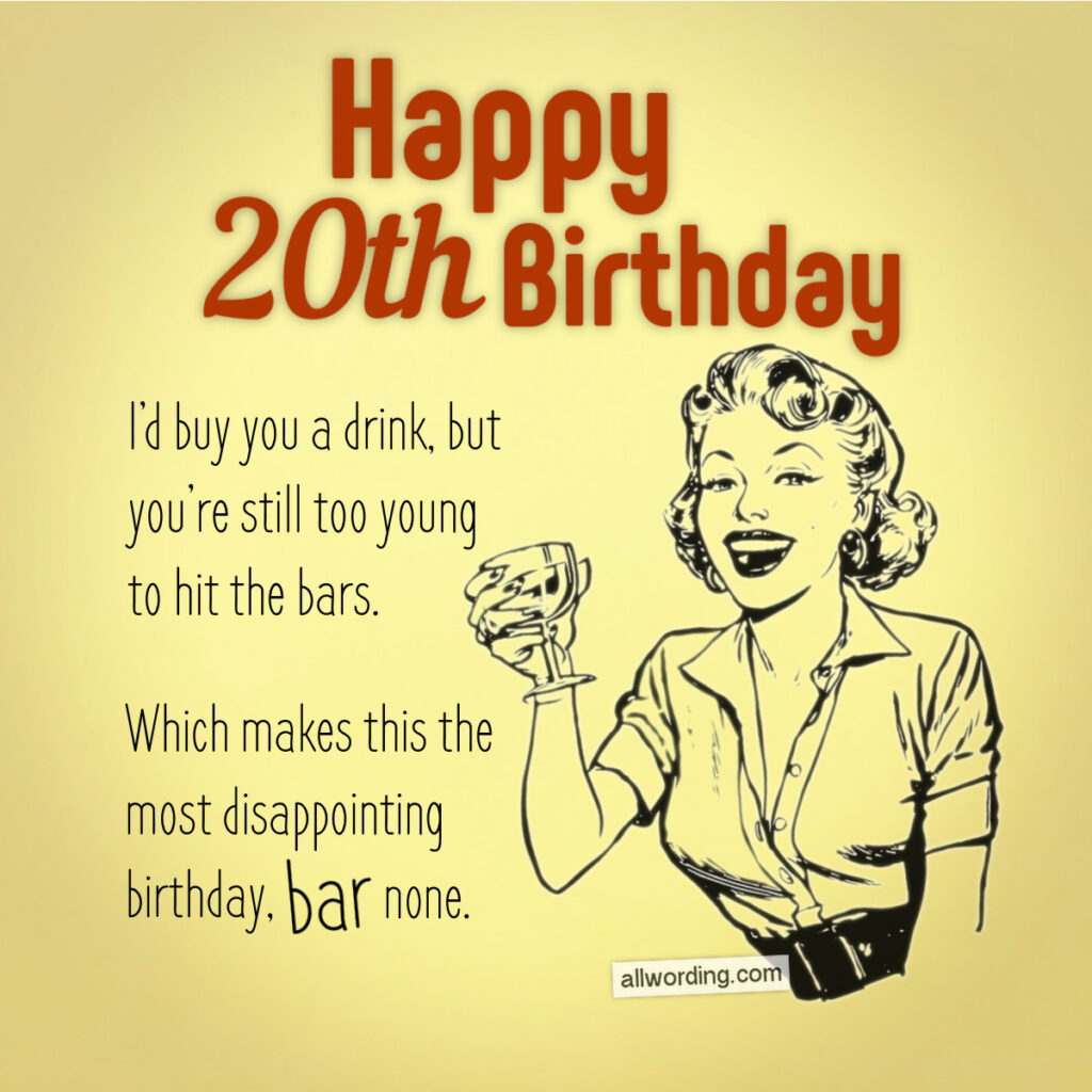 Illustration of funny 20th birthday wish
