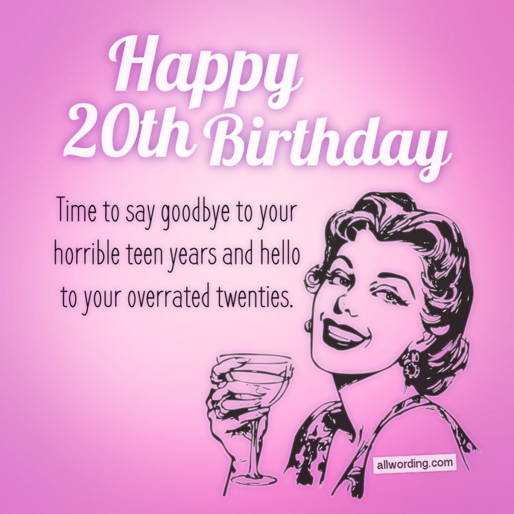Illustration of funny 20th birthday wish