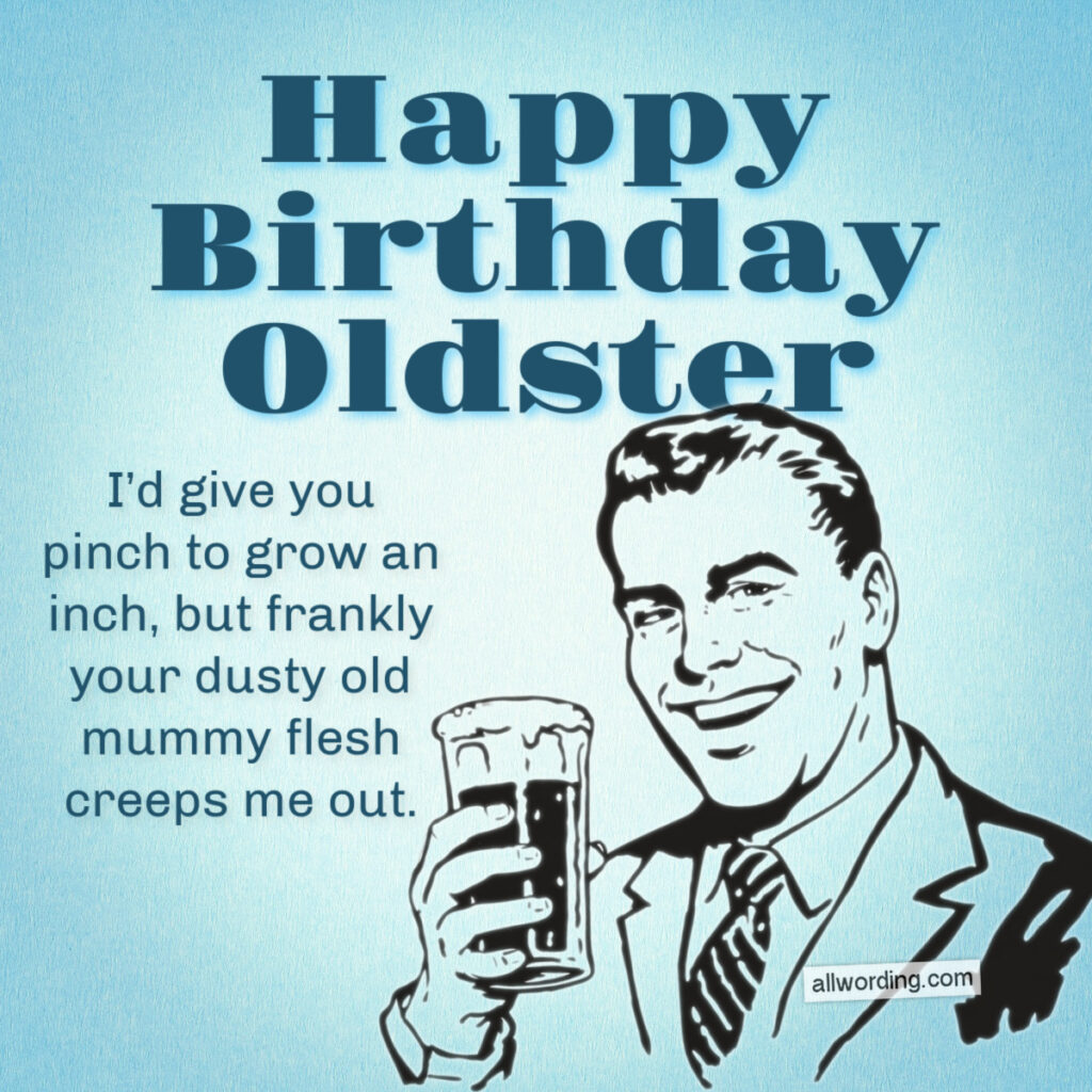Illustration of funny birthday wish for old man